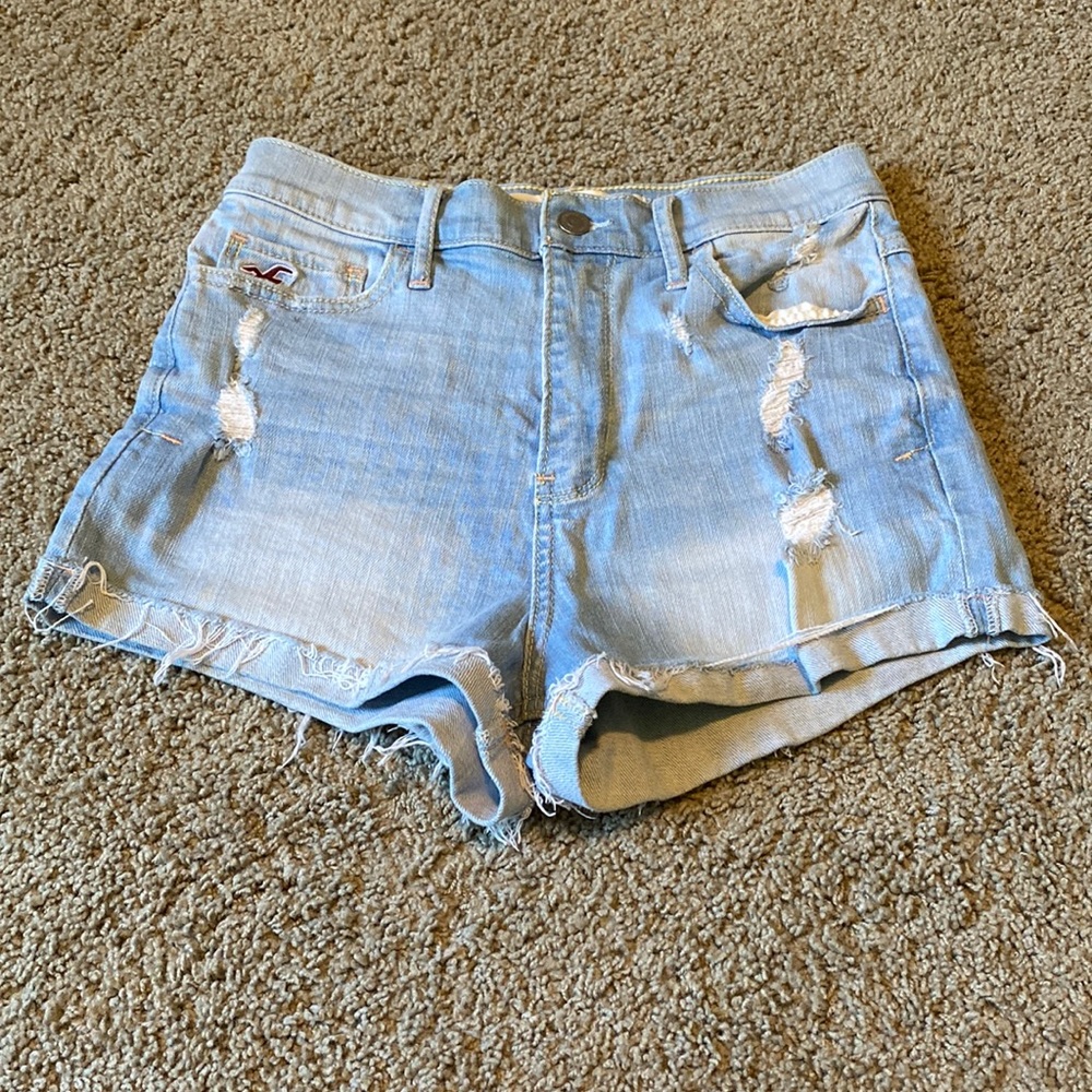 Hollister High Rise Light Wash Distressed Shorts